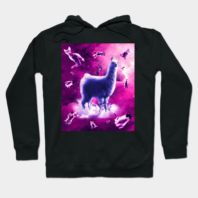 Outer Space Cats With Llama Hoodie by Random Galaxy